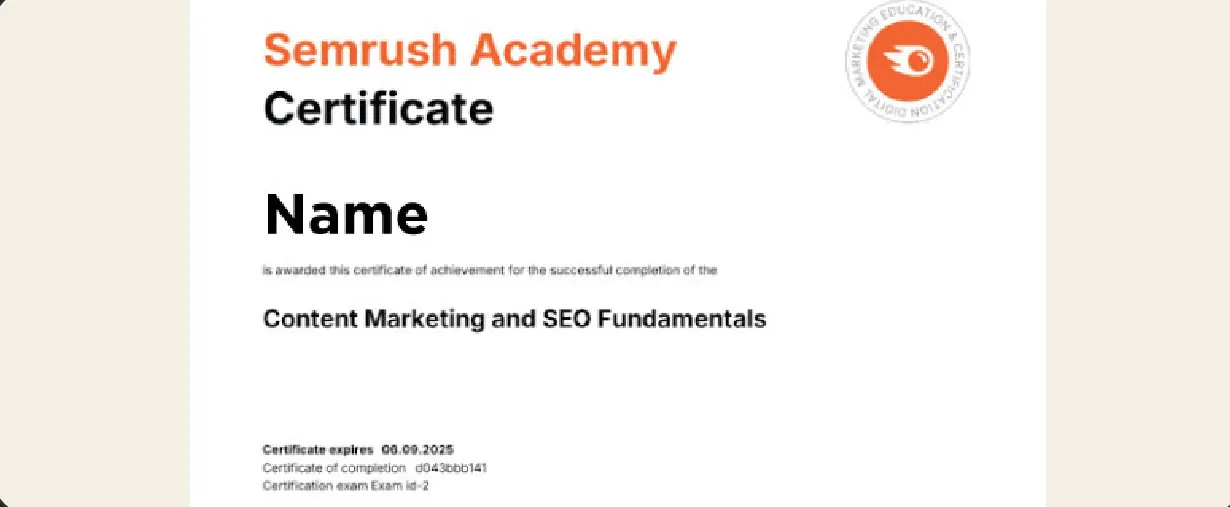 Semrush Academy certificate